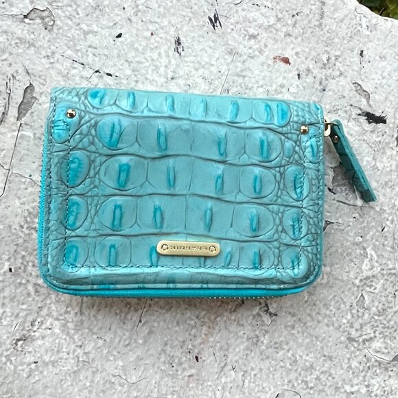 Brahmin Melbourne Tropic Blue Moc Croc ID Cards Small Zip Around Wallet New Rare - Picture 1 of 4